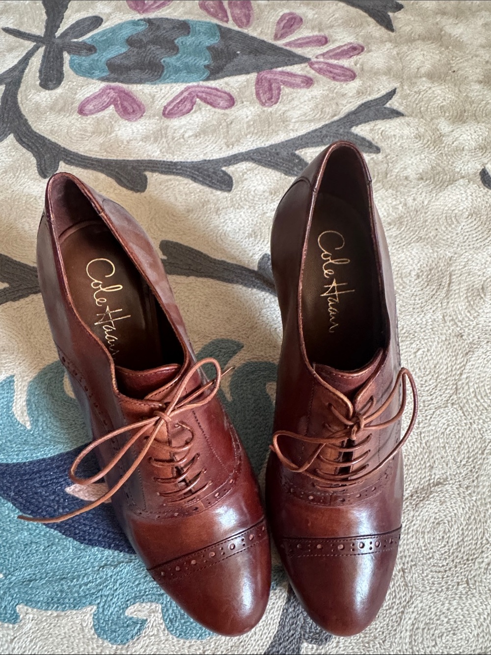 Cole Haan Women's Chestnut Brown Leather Lace-Up Oxford Heels